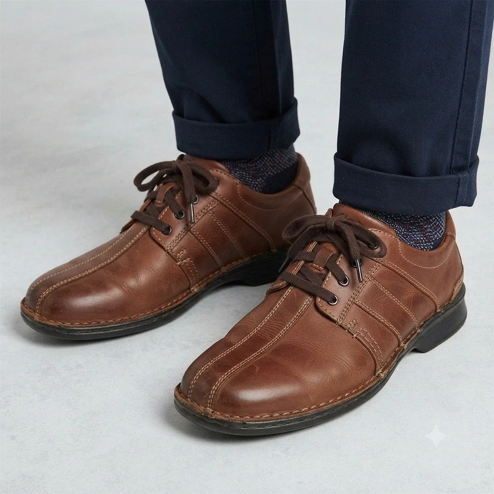 Clarks Collection Shoes Mens 12 M Brown Tilden Walk Bicycle Toe Oxford Shoes